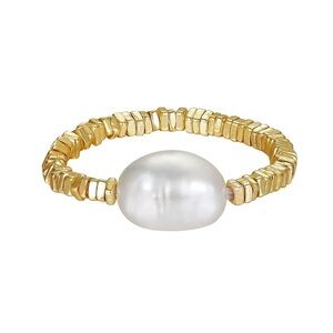 $89 NEW - Fine Sterling Silver or Gold Plated Stretch Freshwater Pearl Ring